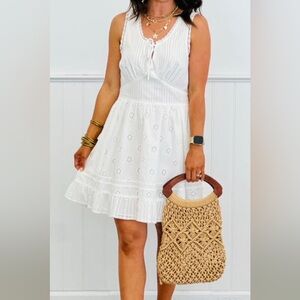 NWT - Heyson - White Eyelet Cotton Mini Dress - Womans Small